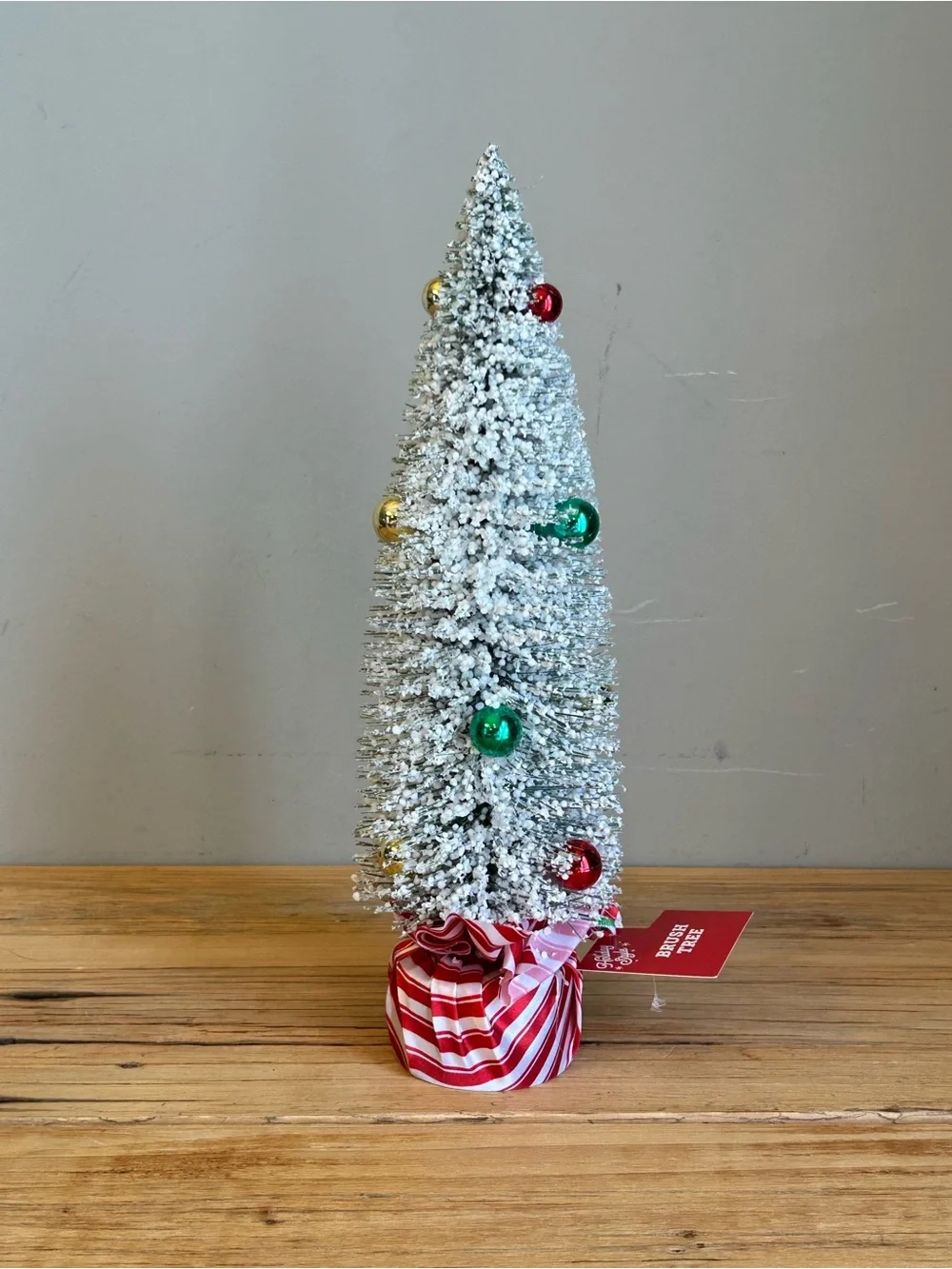 Festive Snowy Mini Christmas Tree with Red & Green Ornaments - Home Holiday
